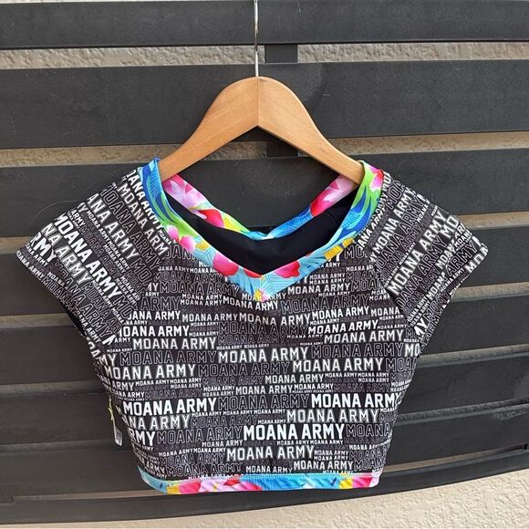 NWT Moana Bikini Reversible Crop Rash Guard Swim Top in Black/White | Medium - Picture 3 of 4